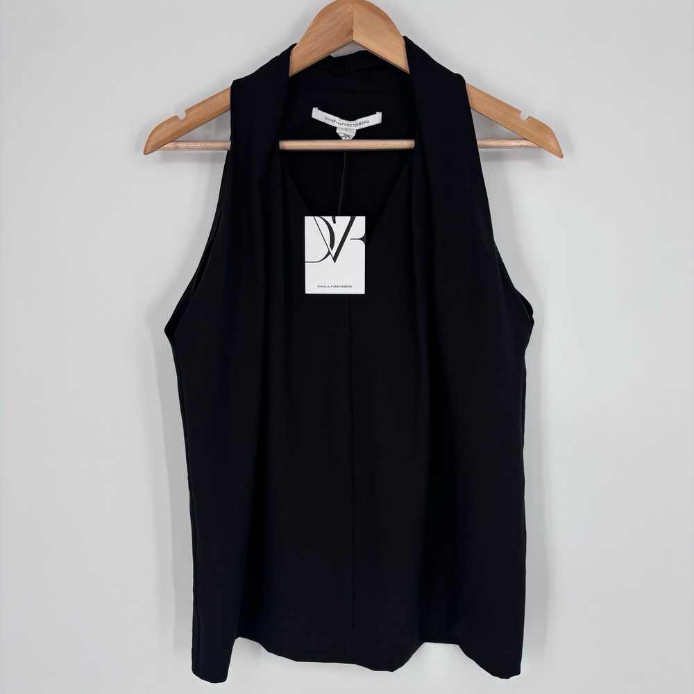 Diane von Furstenberg Reagan Top Womens S Black Sleeveless Designer Blouse NEW